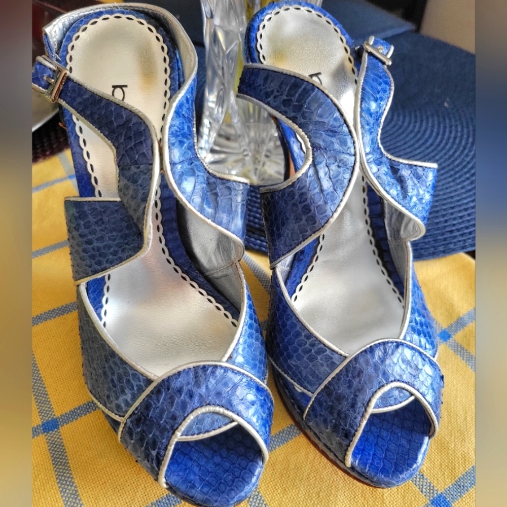 Bebe Blue Snakeskin Women's Heels